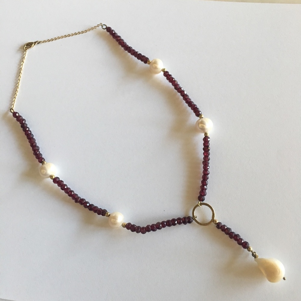 Baroque Pearl Garnet Gold Necklace